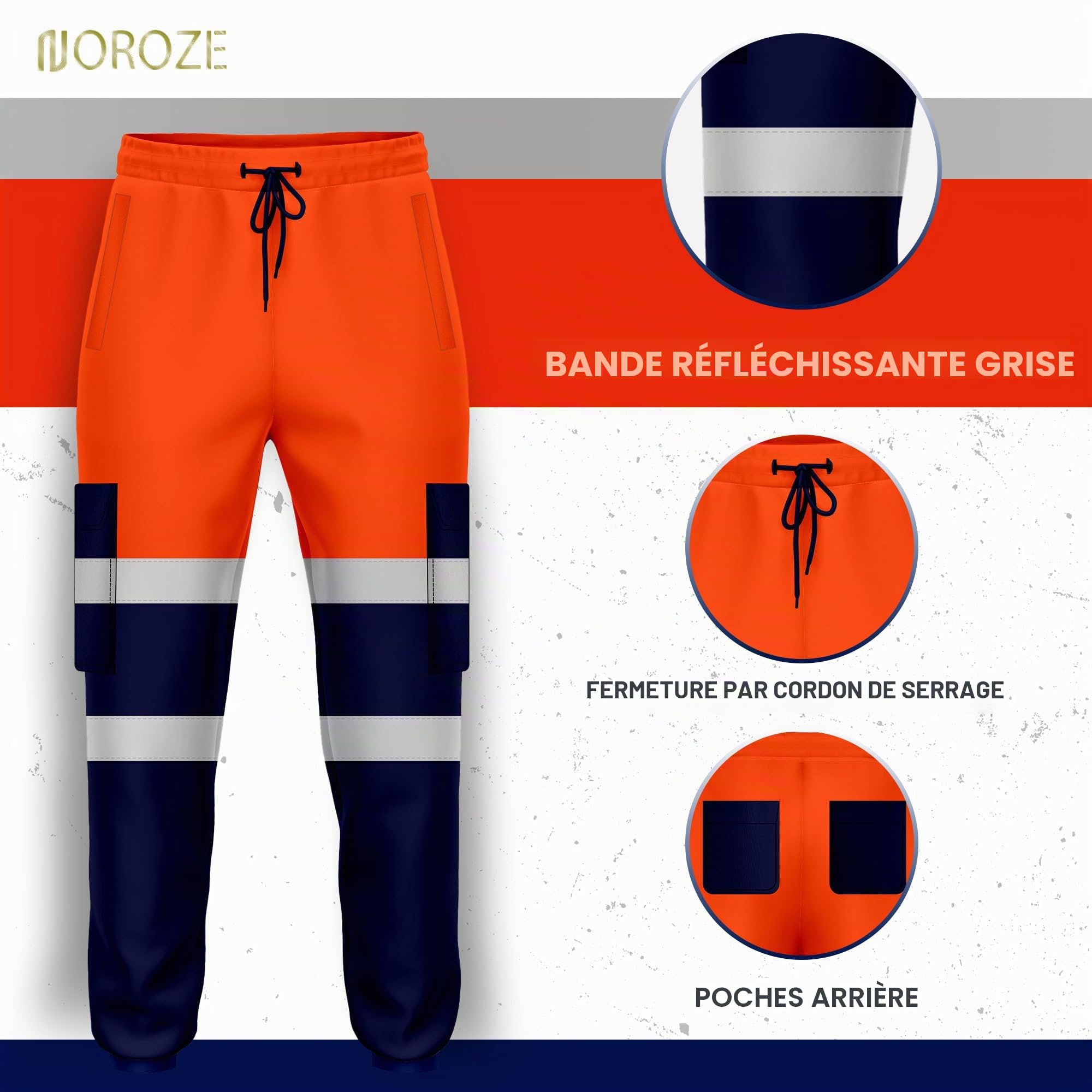 NOROZE Pantalon de Jogging Réfléchissant Haute Visibilité pour Homme avec Bande Fuorescente et Poches Latérales Haleter Pantalon de Travail pour la Construction l'artisanat et la Sécurité Haletr