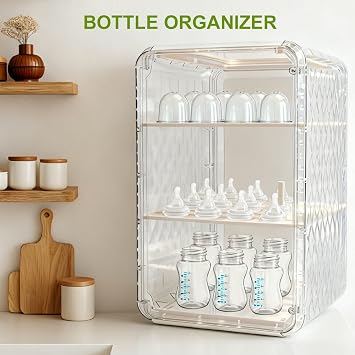 Baby Bottle Organizer,3/4 Tier Bottles Storage Organizers,Clear Station Organizer ContainerClear Baby Bottle Storage Organizer For Countertop And Cabinet,Ideal for Bottles, Pacifiers,Pump Parts
