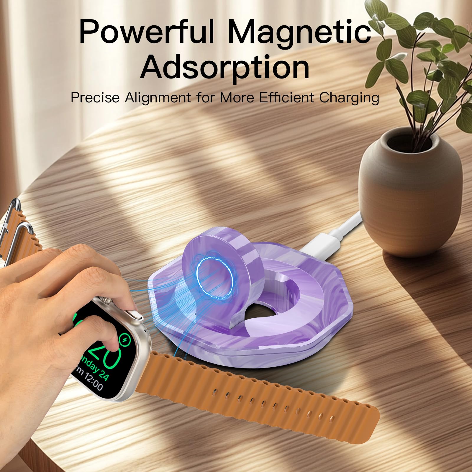 Base di ricarica magnetica pieghevole per Apple Watch, supporto caricabatterie rapido wireless con cavo di ricarica, compatibile con Apple Watch 10 9 8 7 SE 6 5 4 3 2/Ultra 2 1, supporta la modalità