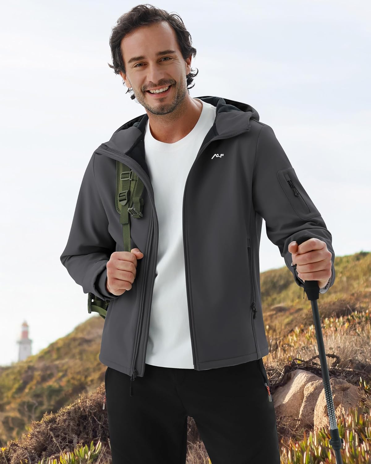 WULFUL Men's Lightweight Softshell Jacket Warm Fleece Lined Windbreaker Waterproof Soft Shell for Outdoor Hiking - Image 2