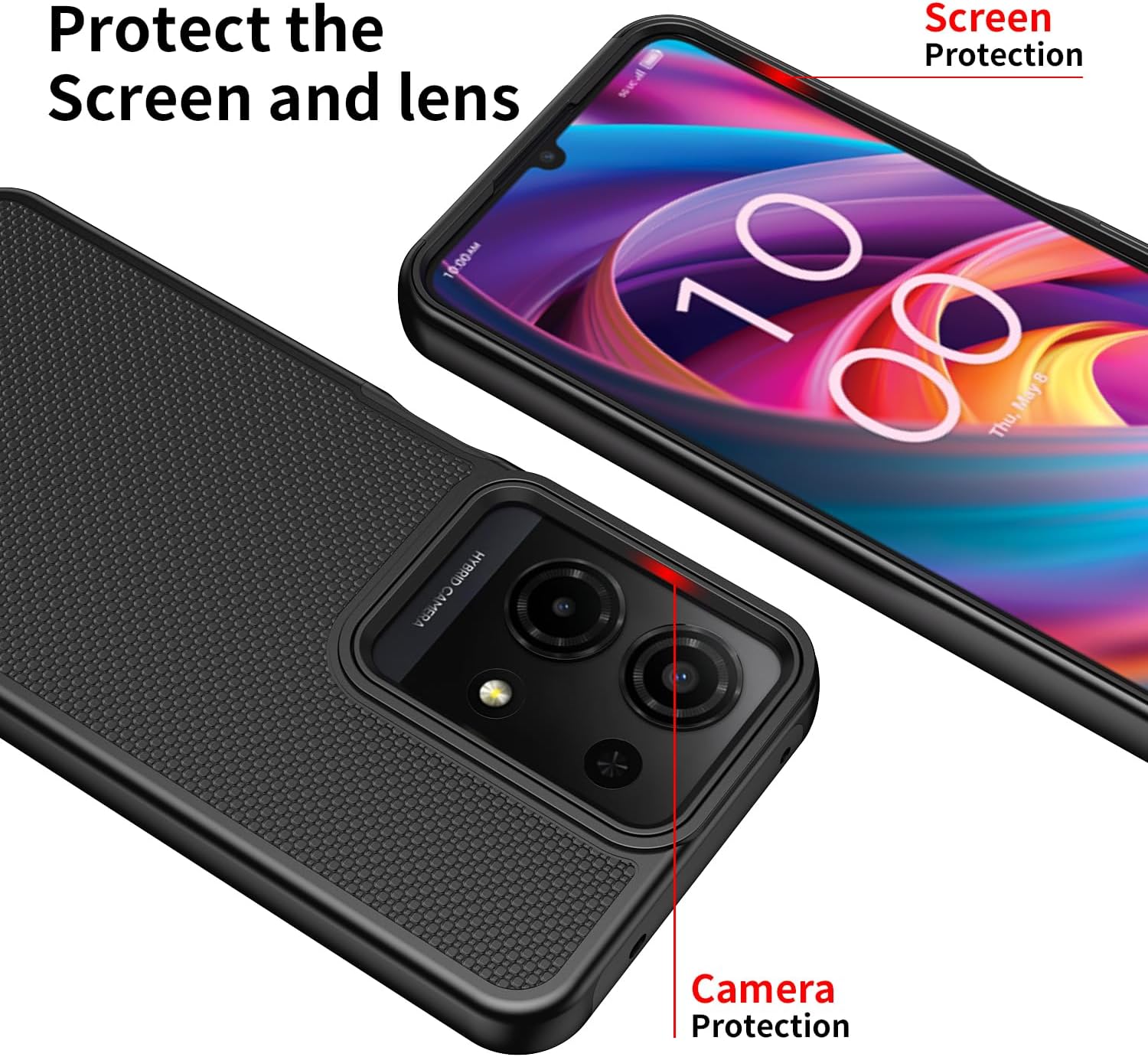 for TCL K32/K33 5G 2025 Case with Tempered Glass Screen Protector,Dual Layer Heavy Duty Shockproof Protection (Black)