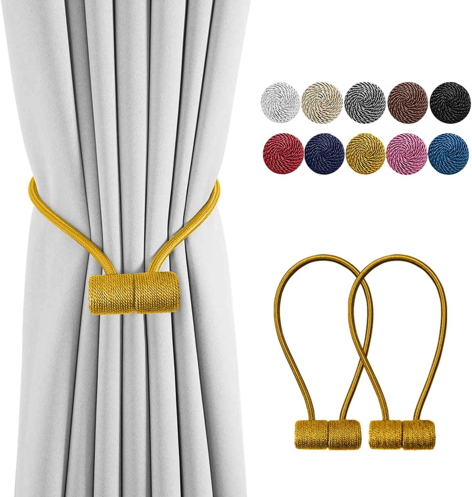 Remunkia Magnetic Curtain Holdbacks Drapery Tiebacks: 2Pack 16 Inch Tie Backs Holdback for Blackout Sheer Window Treatment, Gold, Upgrade