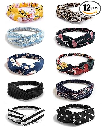 ArtLift Womens 12 Pack Headbands Women Hair, Turban Headbands Elastic Solid Head Wraps Hair Bands floral Print Stretchy Hair Bands, Vintage Hair Accessories, 12 Pcs Genuine products from Artlift