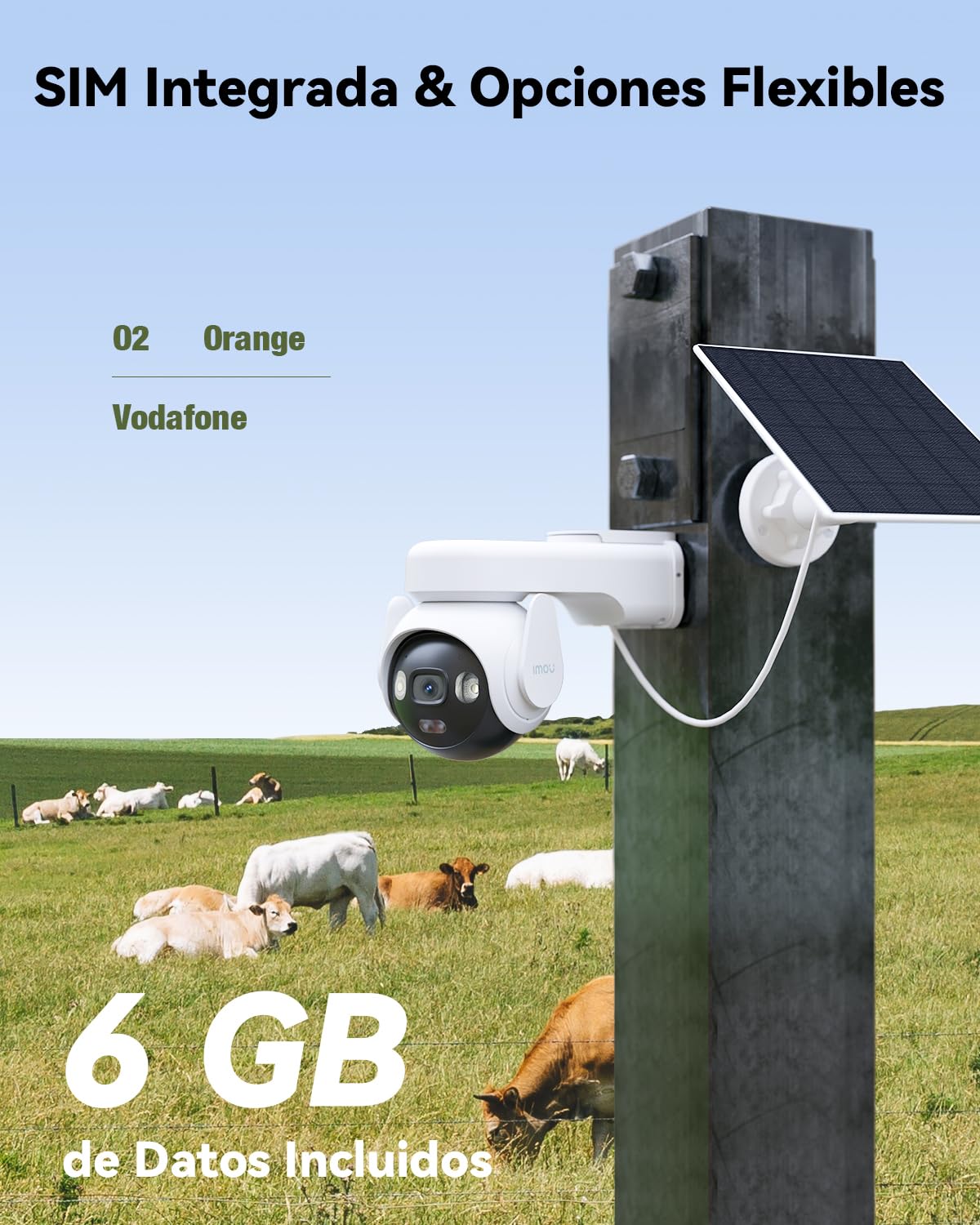 Imou 5MP Cámara Vigilancia 4G WiFi Dual, Grabación 24/7 AOV, Cámara Exterior Solar con Batería 10000mAh, Detección Humana/Vehículo, Visión Nocturna Color, Mode Privado, Incluye Sim y 32GB Tarjeta SD