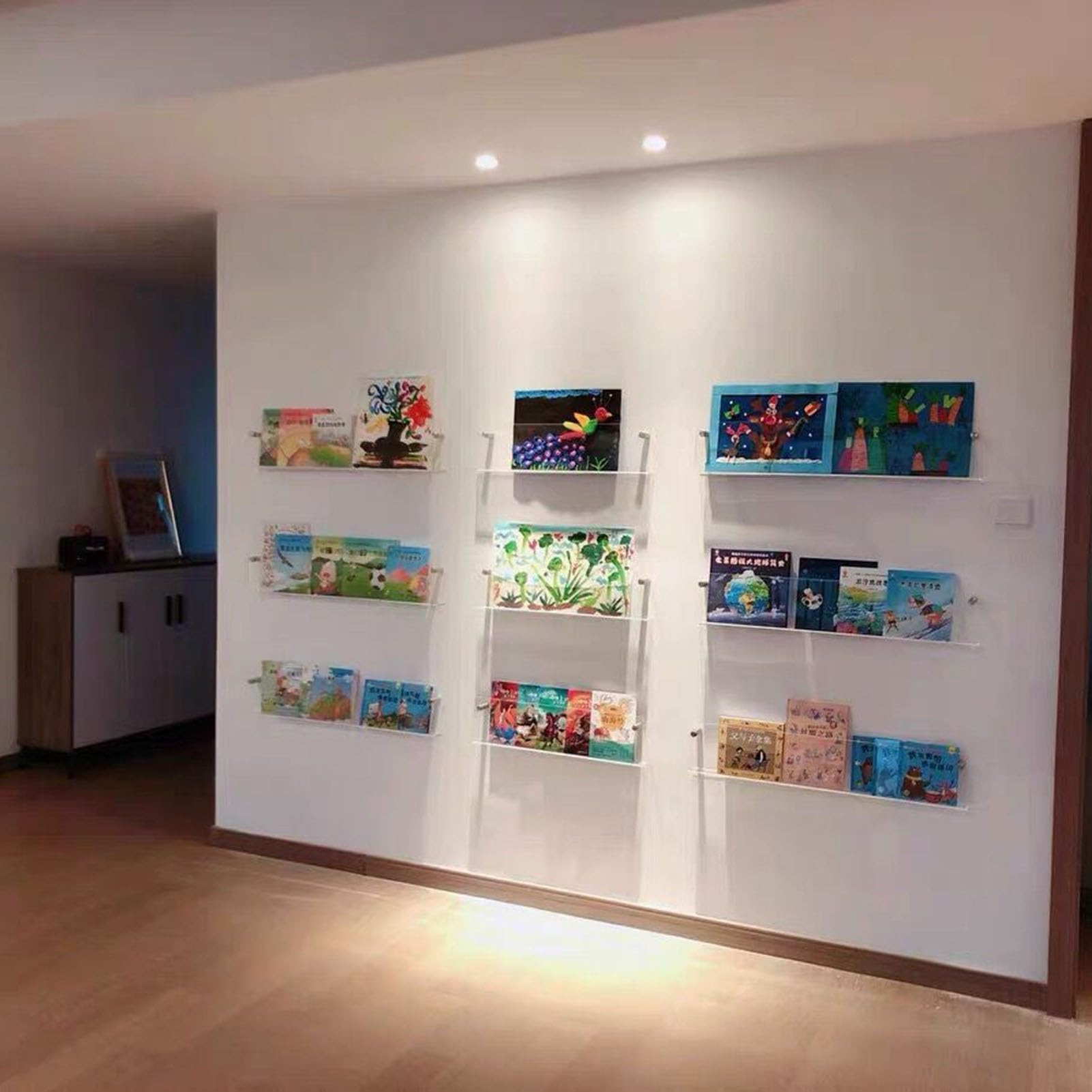 Supporto da Parete in Acrilico per brochure, Porta riviste, libreria Galleggiante, Decorazione da Parete, espositore per Letteratura, portaoggetti per casa, Soggiorno, Ufficio, Trasparente -