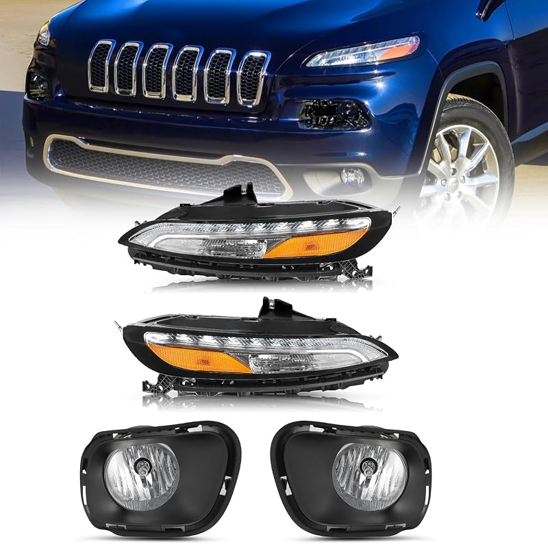 Conjunto de faróis, luzes de neblina e DRL com seta JSBOYAT para Jeep Cherokee 2014–2018 – 4 peças