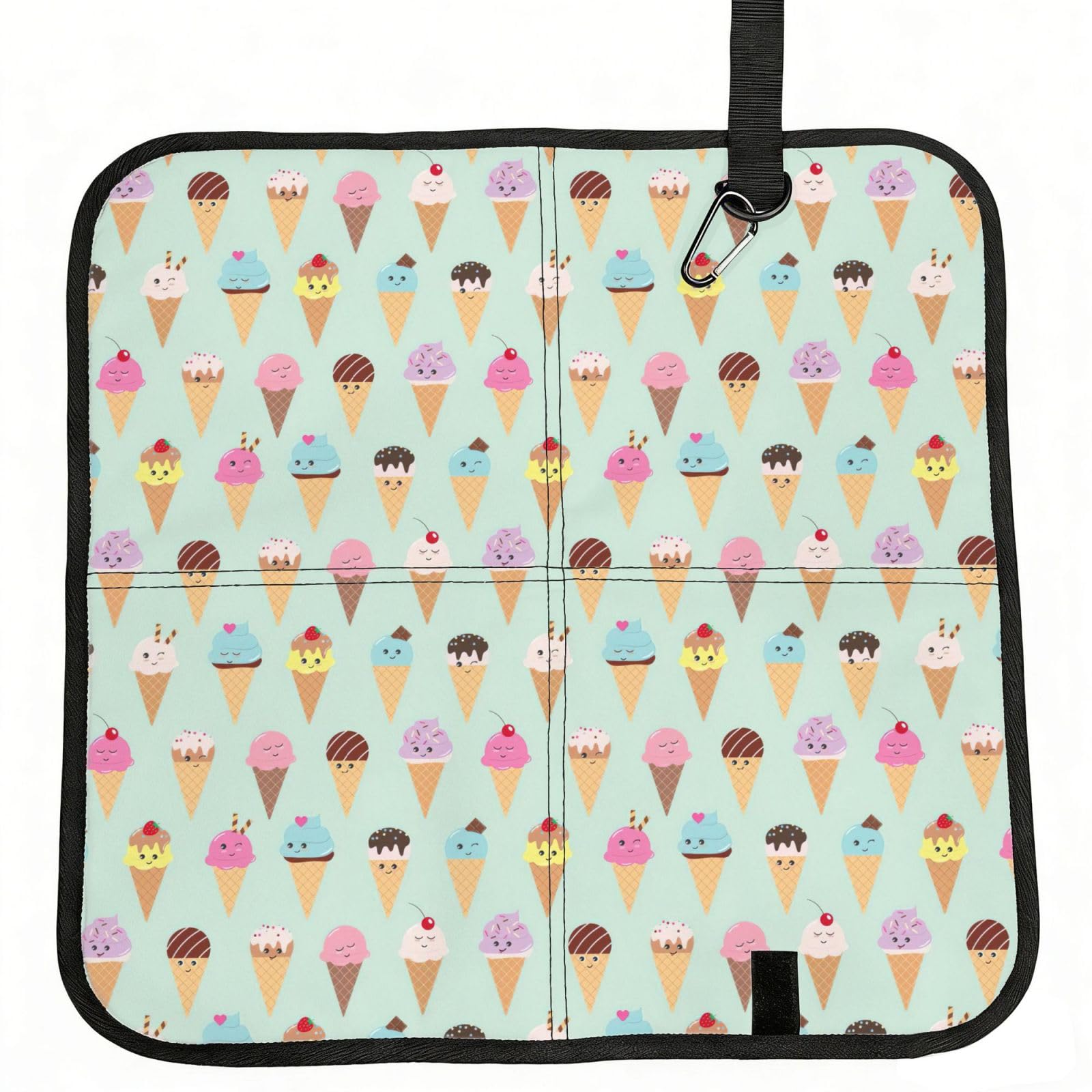 OKFSTY Ice Cream Cones Print Fold Away Seat Cushion Portable Outdoor Pad Polyester Bleacher Bench Mat Travel Picnic Pad
