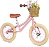 14 Inch Balance Bike with Removable Basket for Kids, Lightweight Height-adjustable Training Bicycle with Carbon Steel Frame and Rubber Pneumatic Tires, No Pedal Toddler Bike for 3 4 5 6
