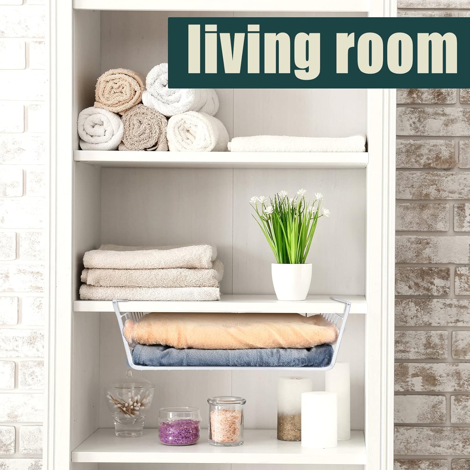 12 Pcs Under Shelf Basket Storage Hanging Baskets for Kitchen Undershelf Pantry Cabinet Under the Shelf Organizer Wire Shelf Extra Storage Space Saver for Laundry Room Garage (White)