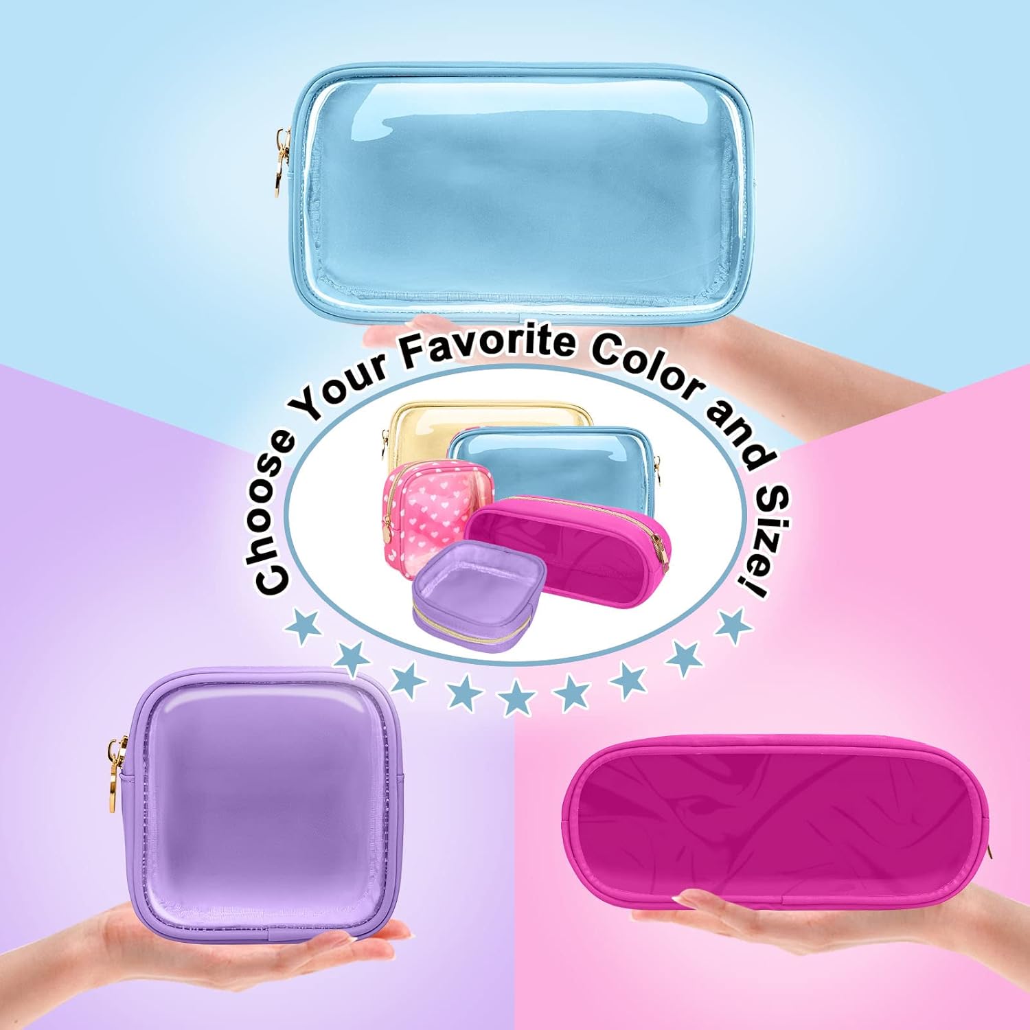 Mini Clear Travel Makeup Bag for Purse, Small Cute Preppy Cosmetic Zipper Pouch, Transparent PVC Nylon Waterproof Toiletry Storage Clutch Coin Pouch for Women Girls - Image 8