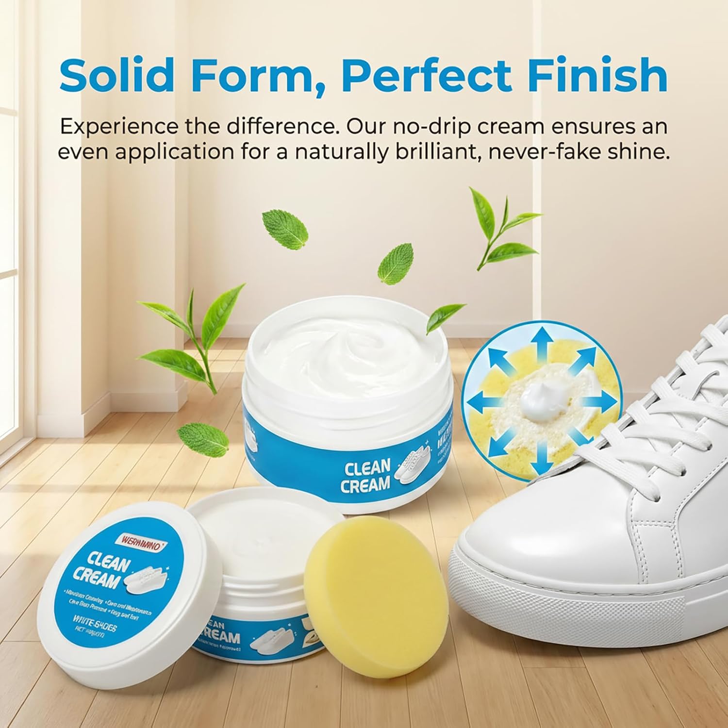 White Shoe Cleaner Cream 7-Piece Kit, Waterless Sneaker Cleaning Kit with Sponges, Brushes & Cloth, Solid Paste Stain Remover for Leather Shoes, Canvas & Bags, 2-Pack (160g Each)