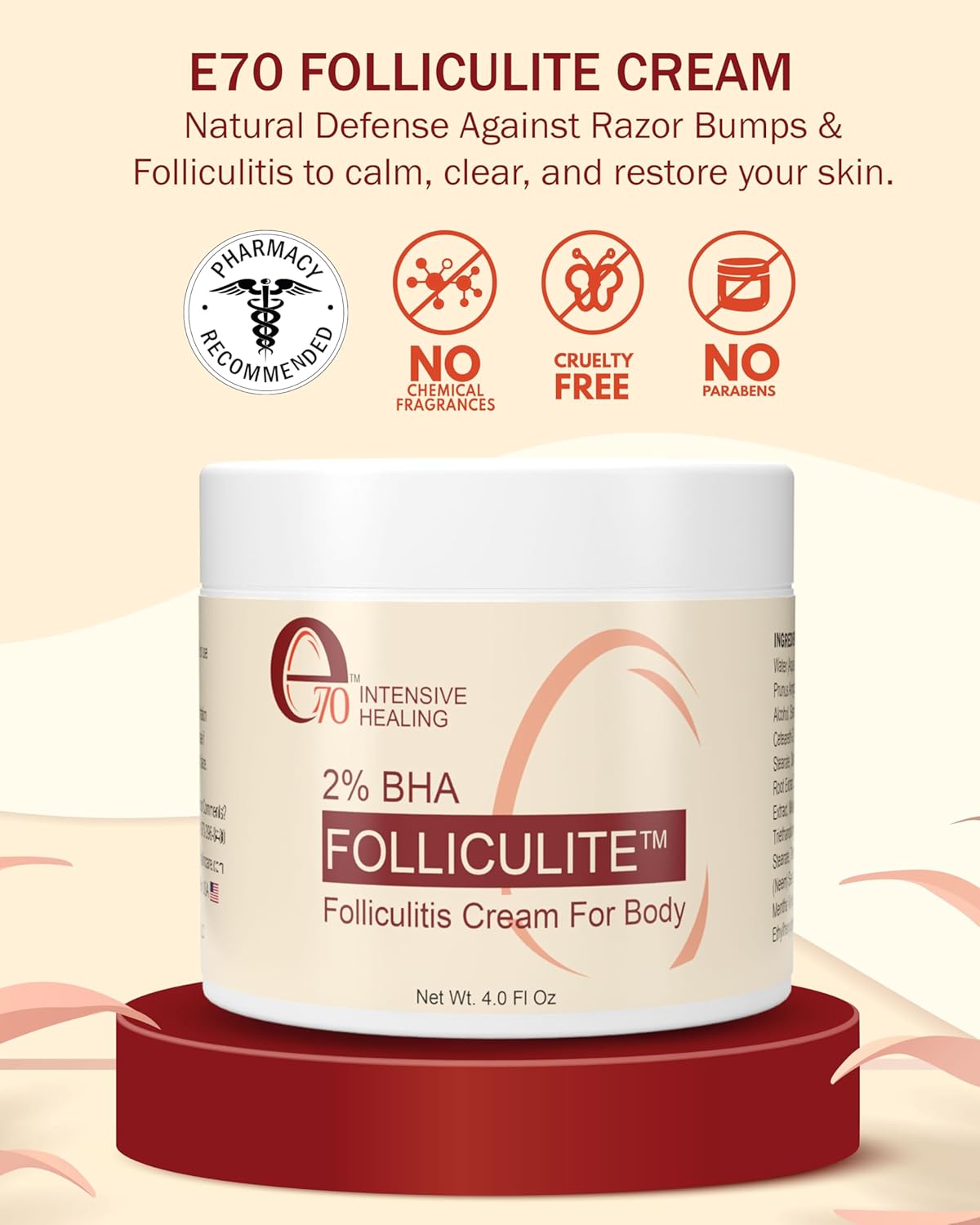 Folliculitis Cream – Folliculitis Treatment for Red Bumps, Ingrown Hairs & Razor Irritation – 2% BHA, Tea Tree, Salicylic Acid, Turmeric & Aloe – Scalp Acne treatment (4 oz) - Image 4