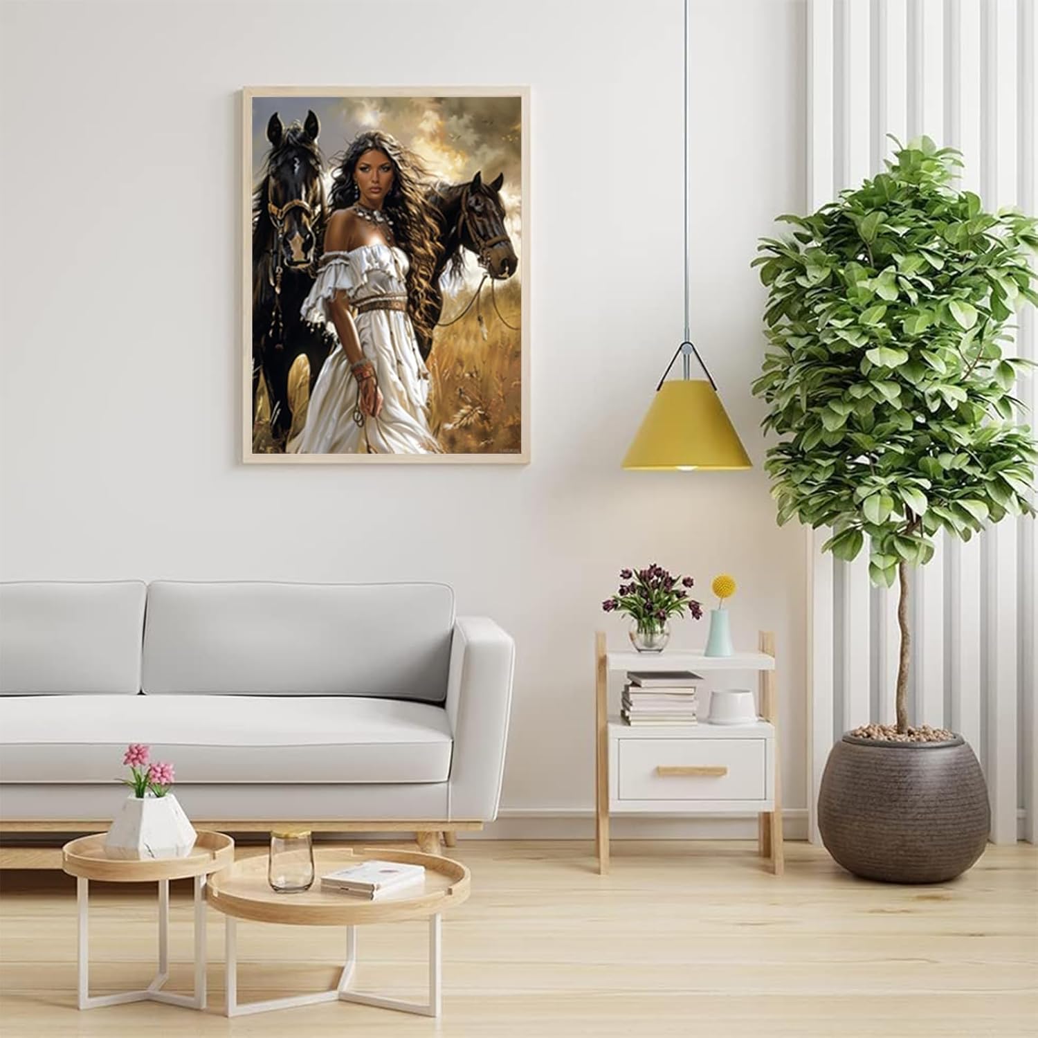 EATUKYIC American Native Indian Woman and Horses 5D Diamond Art Painting by Number Kits for Adults DIY Paint with Full Drill Round Diamond Gems Painting Art Craft for Home Wall Decor 12x16 inch