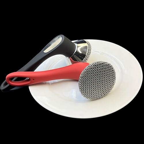 Miniatura 6 de Cepillo limpiador de hierro fundido con mango largo, cepillo de acero inoxidable 316, cepillo de limpieza de malla de cadena de 0.118 in, esponja de