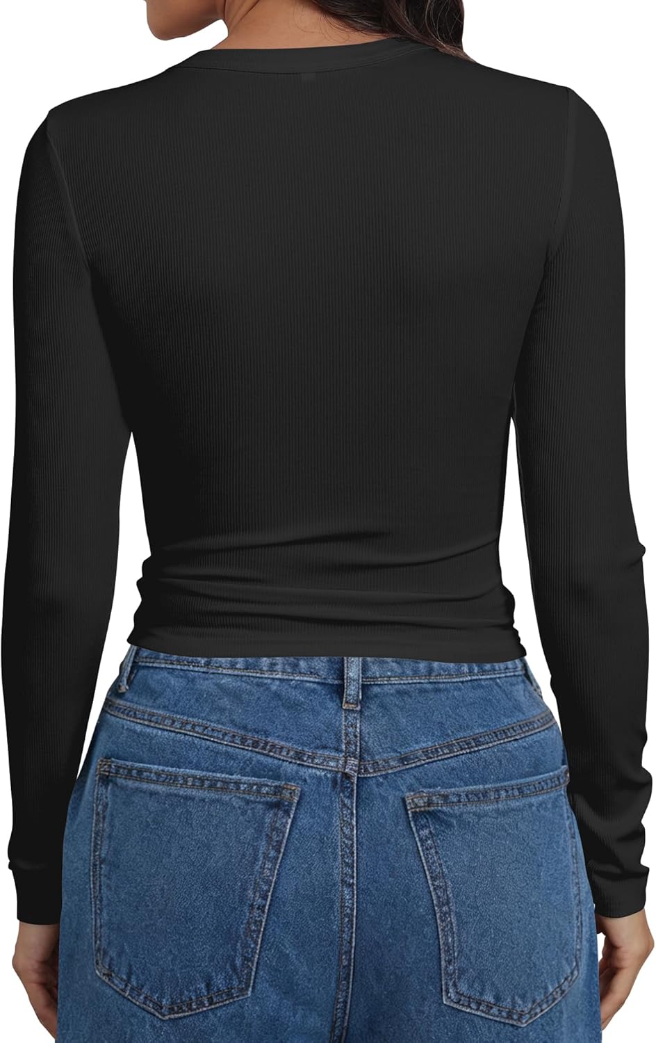 Artfish Women Crew Neck Ribbed Knit Long Sleeve T-Shirt Form Fitting Casual Basic Tops - Image 2