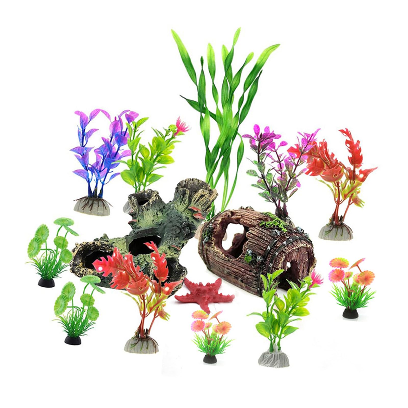 Décorations pour aquariums : lot de 14 troncs et décors pour petits poissons