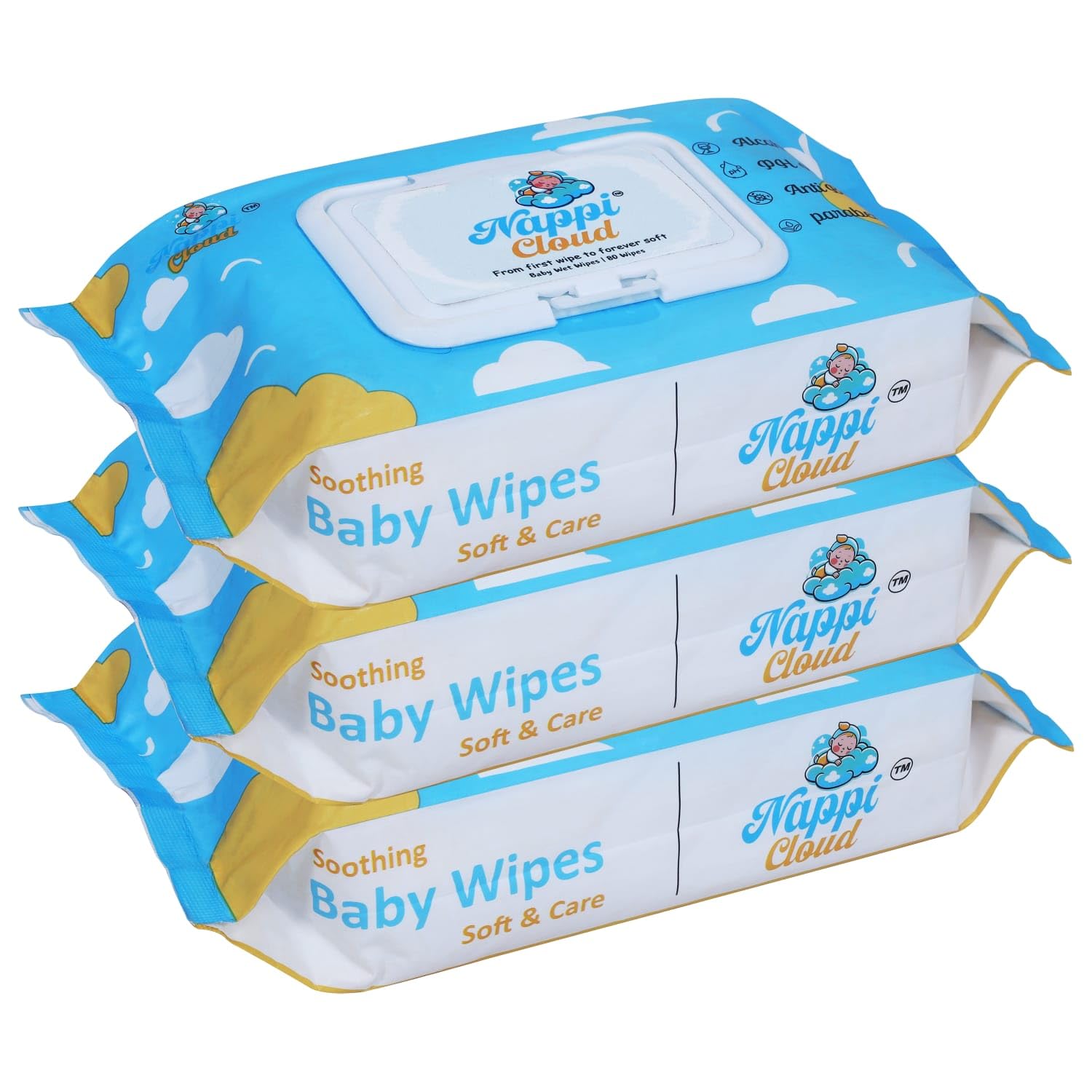 NAPPI CLOUD Natural Care Baby Wet Wipes with Lid, Alcohol-Free, Paraben-Free | Fresh+Cleanse, Prevents Rashes & Redness with Extract of Aloe Vera & Jojoba Oil (80 Wipes x Pack of 3)-image-17