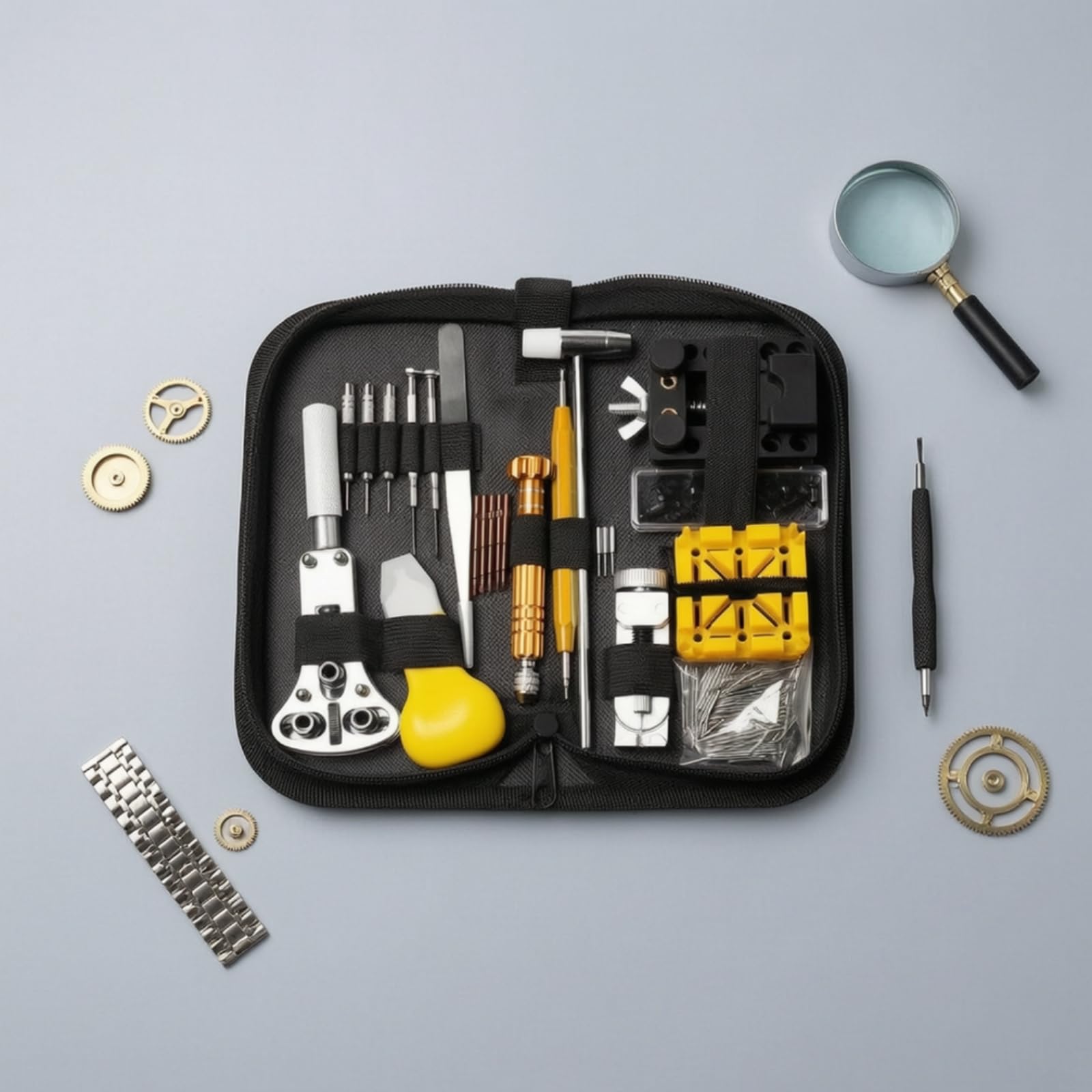 Gralara Kit Reparación Relojes con Estuche Portátil Completo Kit Reparación Relojes Multifuncional Herramientas para Relojeros