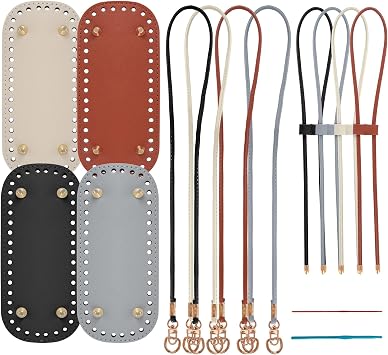 4 Pcs Bag Bases for Crochet with Adjustable Straps, DIY Leather Crochet Bag Bottoms, Handmade Bag Making Supplies, Crochet Tote Bag Bases with Handles for Craft Projects & Knit Bags 4 Set