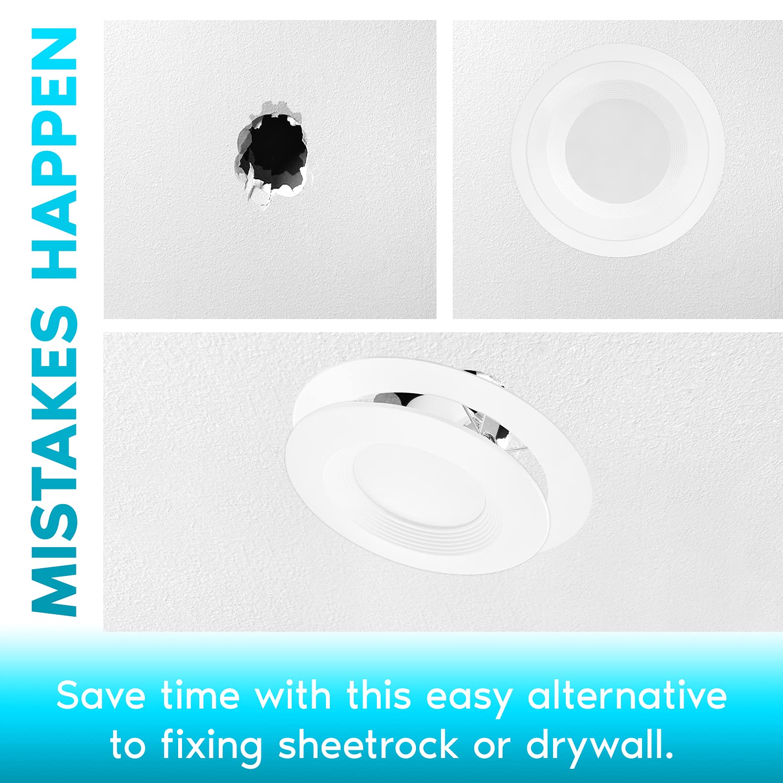 Luxrite 6 Pack White Goof Trim Ring for 5/6 Inch Recessed Lights and Ceiling Light Fixtures, Outer Diameter 8 Inches, Inner Diameter 6.14 Inches, Metal Construction, Cover Damaged or Messy Ceilings — Amazon image 2