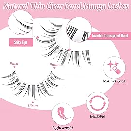 EYDEVRO Natural Look Anime Lashes with Clear Band - Moonlight - Ultra-thin Clear Band - Ideal for Various Occasions - Pair - Faux Mink - Adhesive Mount - Black