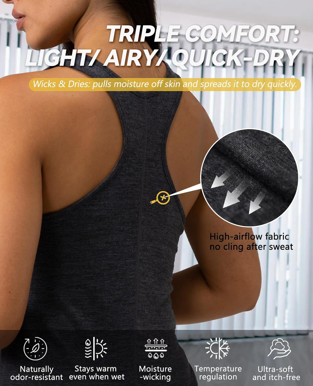 Merino Protect 100% Merino Wool Tank Top Women Moisture Wicking Undershirt Odor Resistance T Shirt for Hiking Travel - Image 3