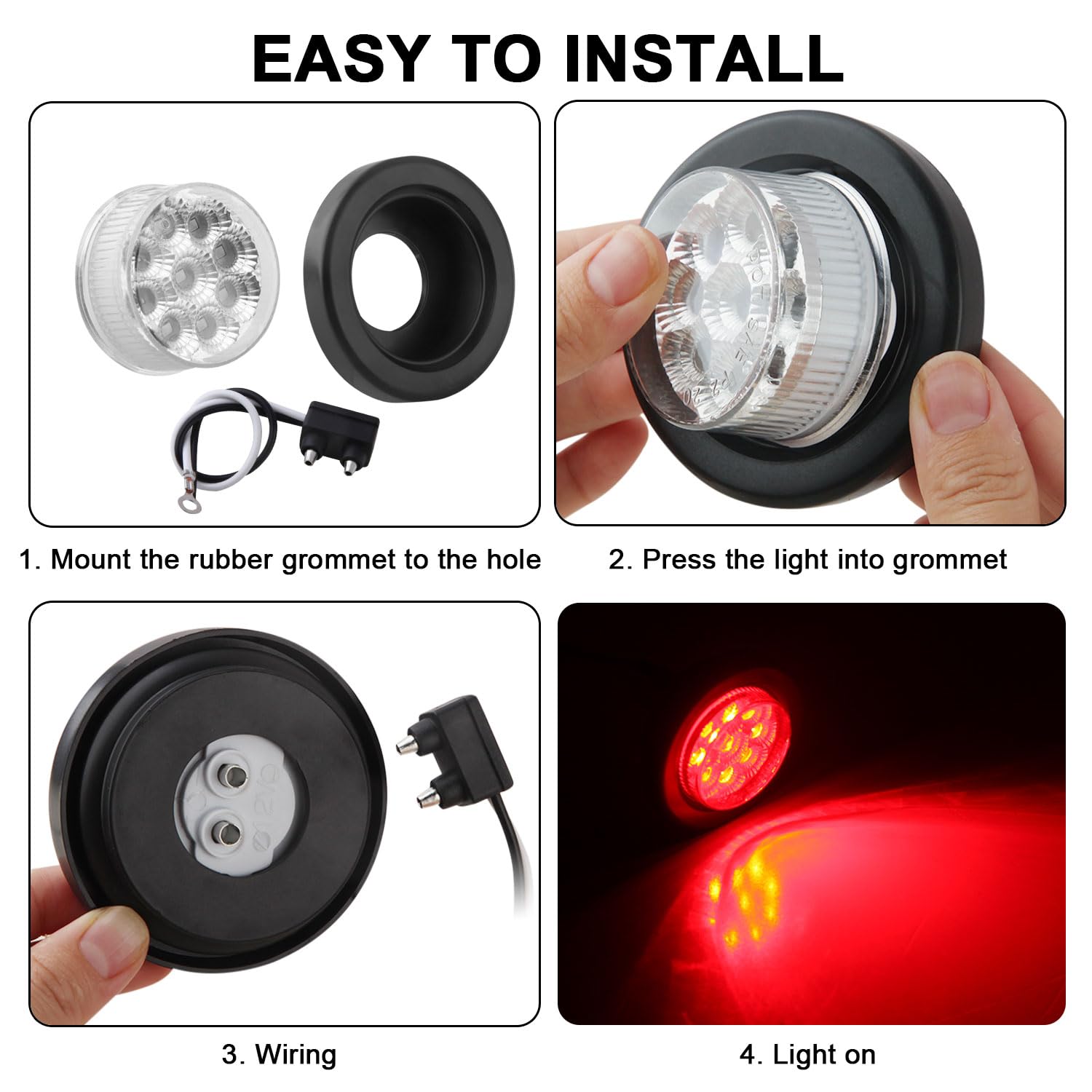 10-Pack 2" Round Trailer LED Marker Lights – Flush Mount Amber & Red Clearance Lights With Grommets For Truck, RV, Trailer - View #6