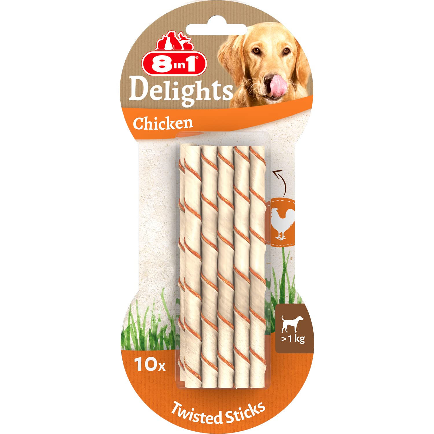 8in1 Delights Chicken Twisted Sticks, healthy chew snack for dogs, 10 pieces