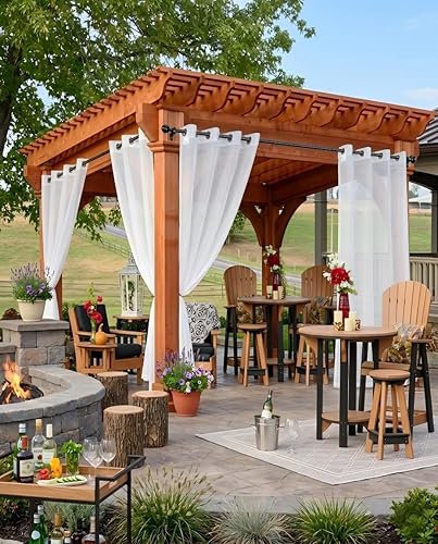 HolidayIdeas - Cortinas traslúcidas blancas para exteriores, impermeables para el patio, 4 paneles - 54 x 84 pulgadas - Cortinas de gasa