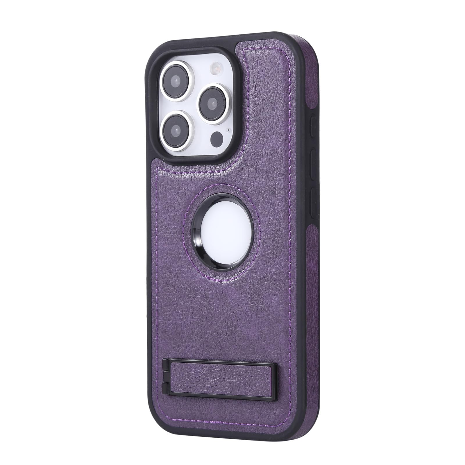 Luksusowe etui do iPhone 16 Pro Max / 16 Pro / 16 Plus/16, składany stojak, skórzane, biznesowe etui na telefon komórkowy, widoczne logo, smukłe etui ochronne, fioletowe, 16 Pro