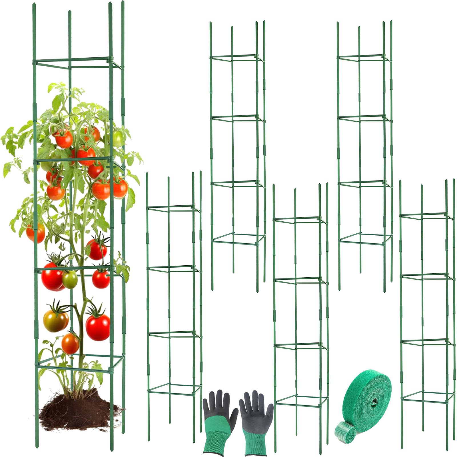 Cage à tomates carrée réglable 160 cm lot de 6 avec attaches pour plantes de jardin