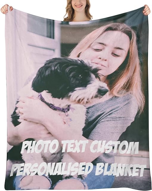 Personalised Blanket, Custom Blanket with Photo and Text Customized Flannel Blankets for Father, Mom, Lover, Kids, Friends, Pet, Birthday, Christmas - Personalised Gifts for Women Men, 80x120cm