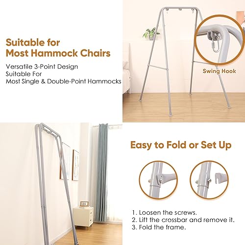 Miniatura 10 de Soporte de hamaca plegable, soporte portátil para silla de hamaca, marco de hamaca plegable resistente para interiores o exteriores, fácil de montar