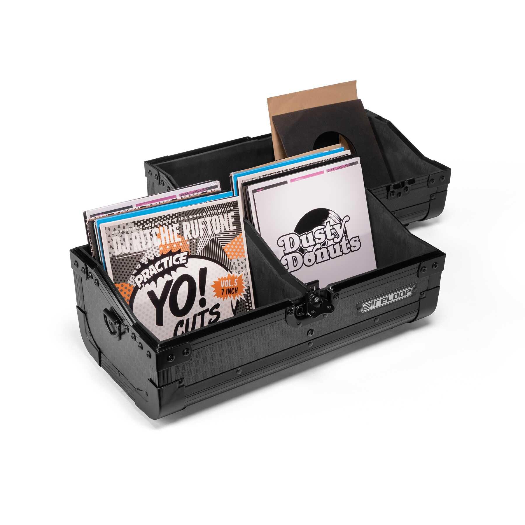 Reloop 7'' Record Case 150 Black - Robuste Konstruktion mit kratzfester Hexa-Oberfläche in mattem Schwarz