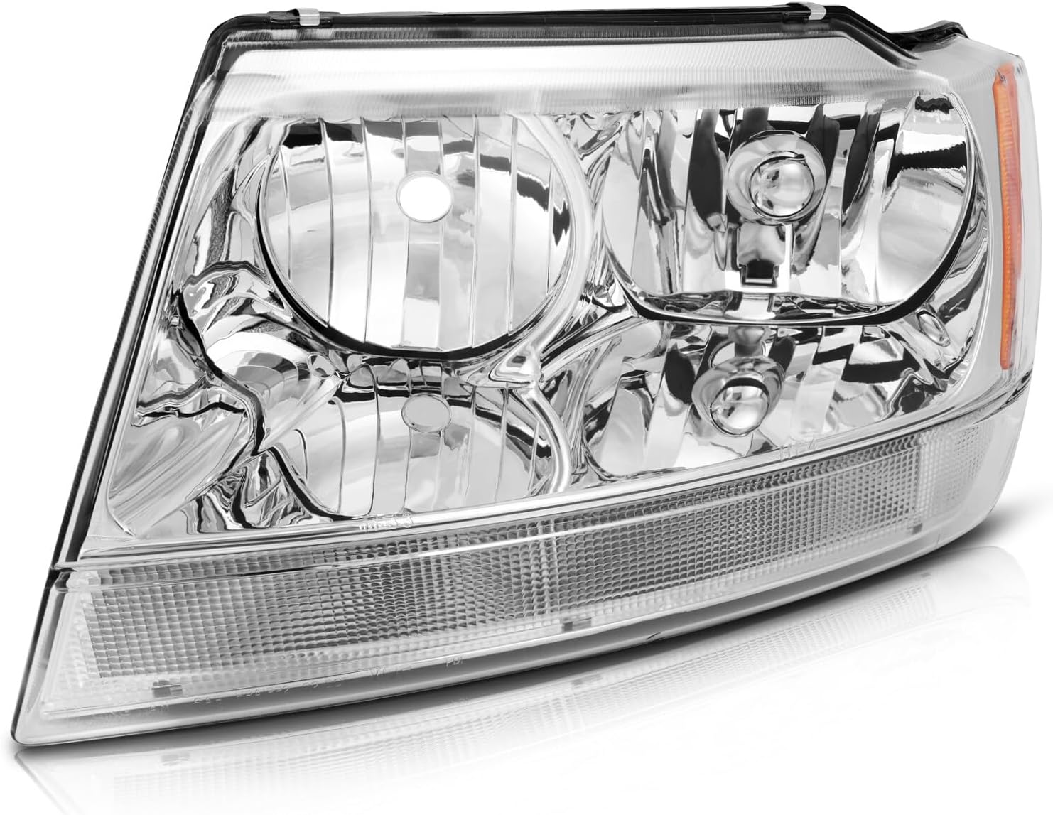 Headlights Assembly Pair Fit For Jeep Grand Cherokee 1999-2004 Chrome Housing Amber Reflector Clear Lens Replace 55155553AE 55155553AD 55155553AB 55155552AE