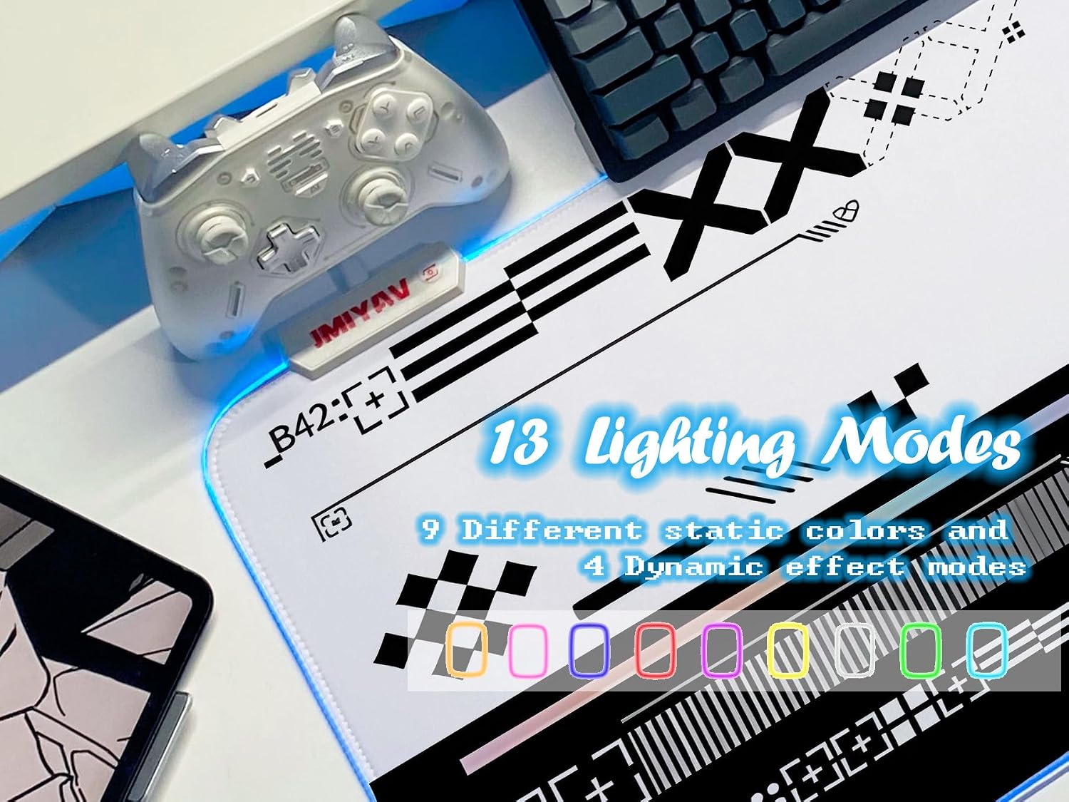 JMIYAV White RGB Gaming Mouse Pad 31.5x12 Inch PC XL Large Extended Glowing Led Light Up Desk Pad Non-Slip Rubber Base Computer Cute Mousepad Mat Desk Accessories Gaming Setup 65-BW