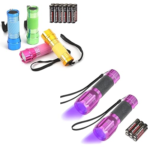 EverBrite 4-Pack Mini LED Flashlights & 2-Pack Black Lights, Batteries Included