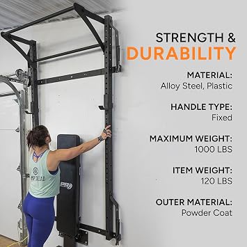 PRx Performance Murphy Foldable Squat Rack with Space-Saving Pull-Up Bar - Wall-Mounted Gym Equipment, Includes J-Cups for Barbell, Ideal for Strength Training, Bench Press and Leg Squats