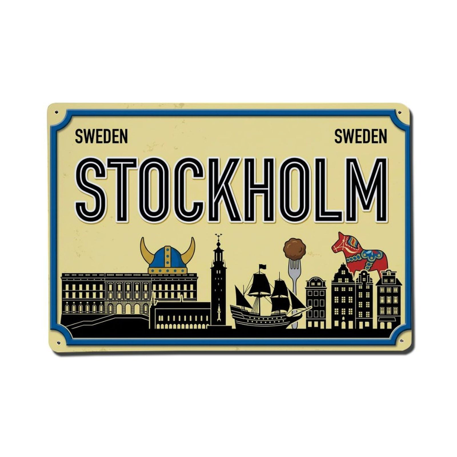 Xanthor Style Vintage Travel Stockholm Sweden Palace Ship Metal Tin Sign