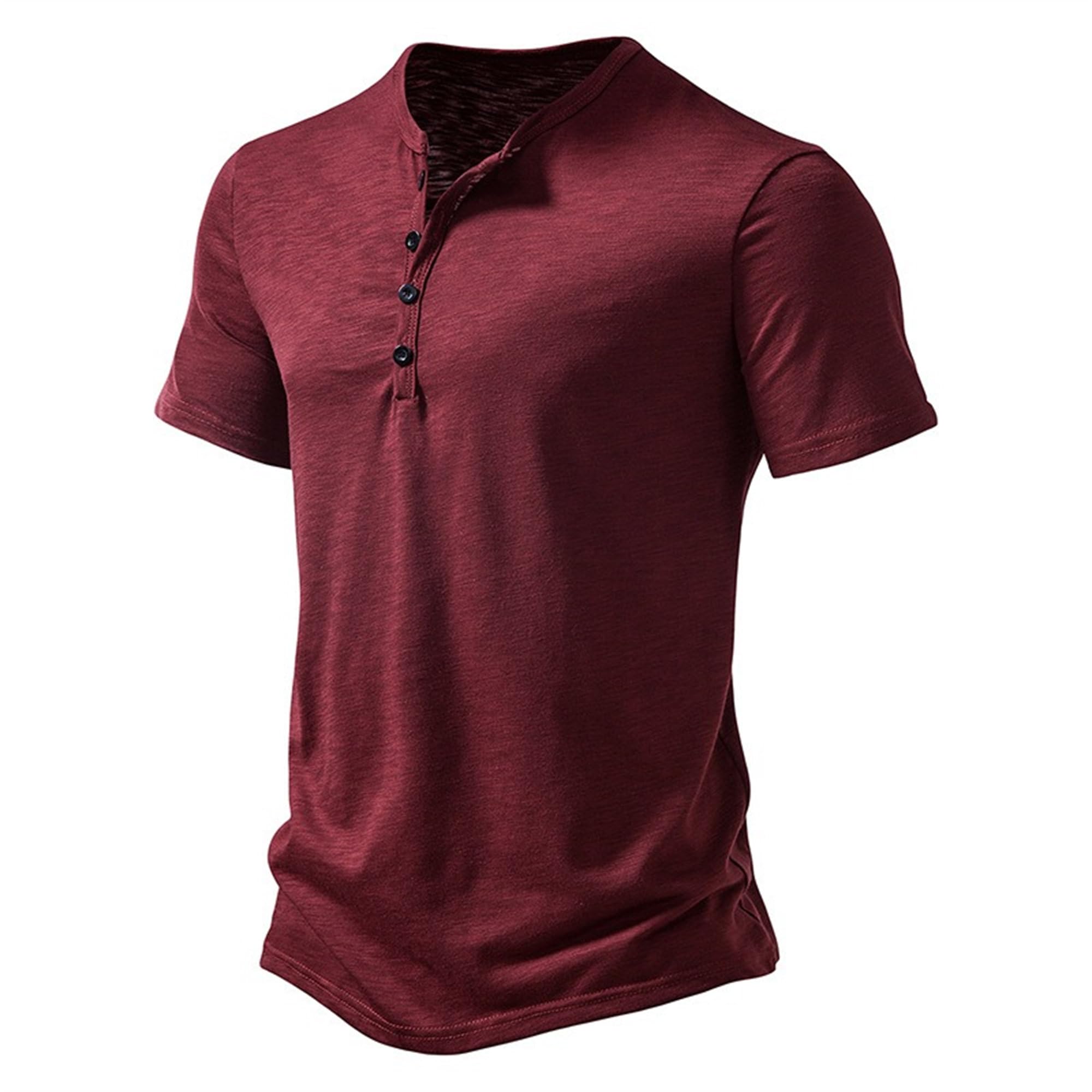 Men Quarter Button Loose Henry T Shirt Classic Fashion Breathable Shirts Summer Casual Relaxed Fit Pullover Tops (Wine Red,Small)
