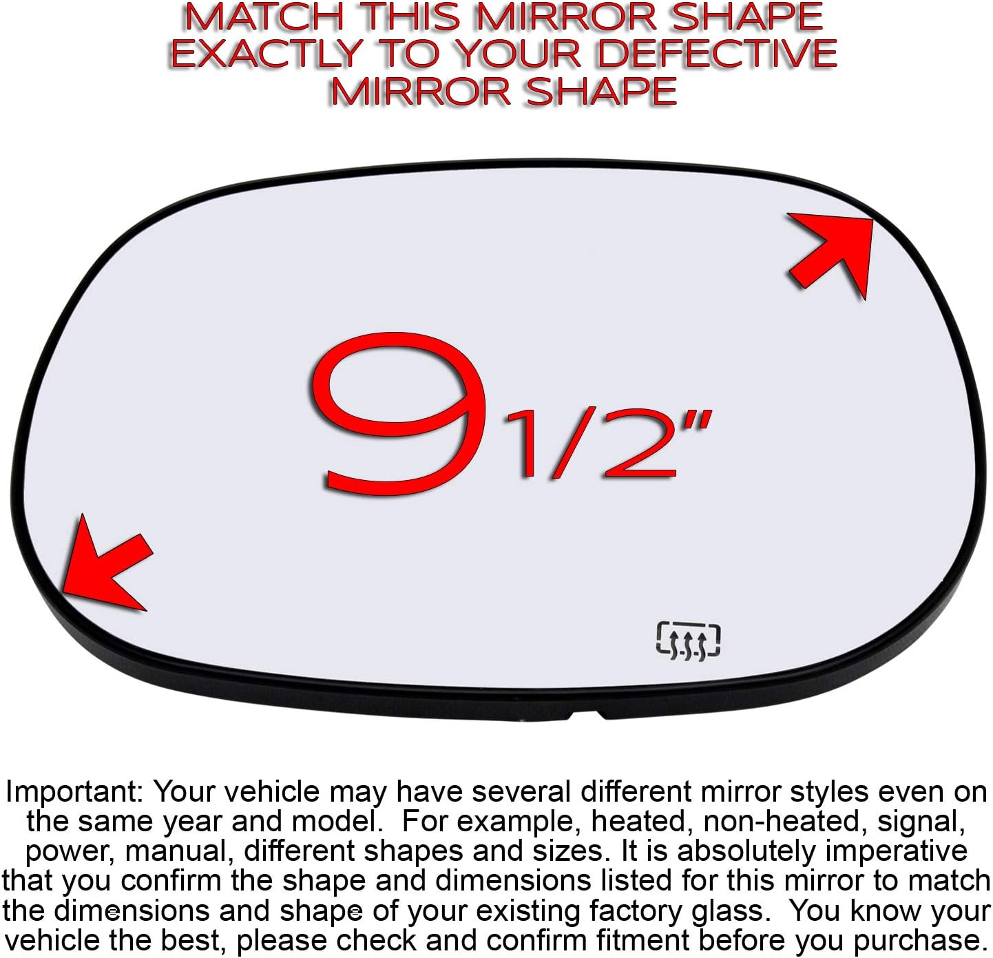 Driver Side Mirror Glass Compatible with 1998-2003 Ram 1500 2500 3500, 1998-2004 Durango Left Door Mirrors With Backing Plate Heated 5019893AA CH1324111