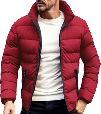 Mens Warm Quilted Padded Puffer Coat Lightweight Thicken Plush Outerwear Winter Filled Outwear With Pockets
