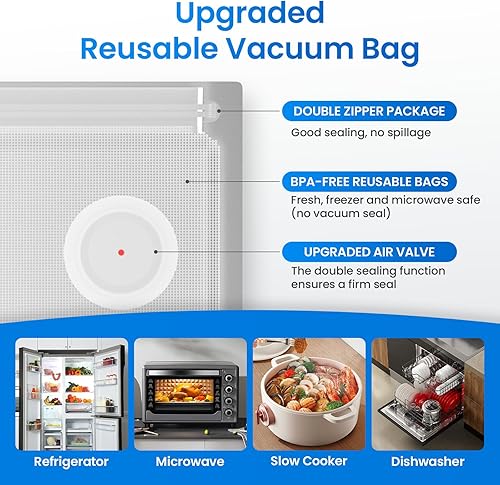 Miniatura 7 de Sellador al vacío, sellador al vacío portátil para alimentos, máquina de vacío con 3 tamaños de bolsas de almacenamiento al vacío y 10 por tamaño