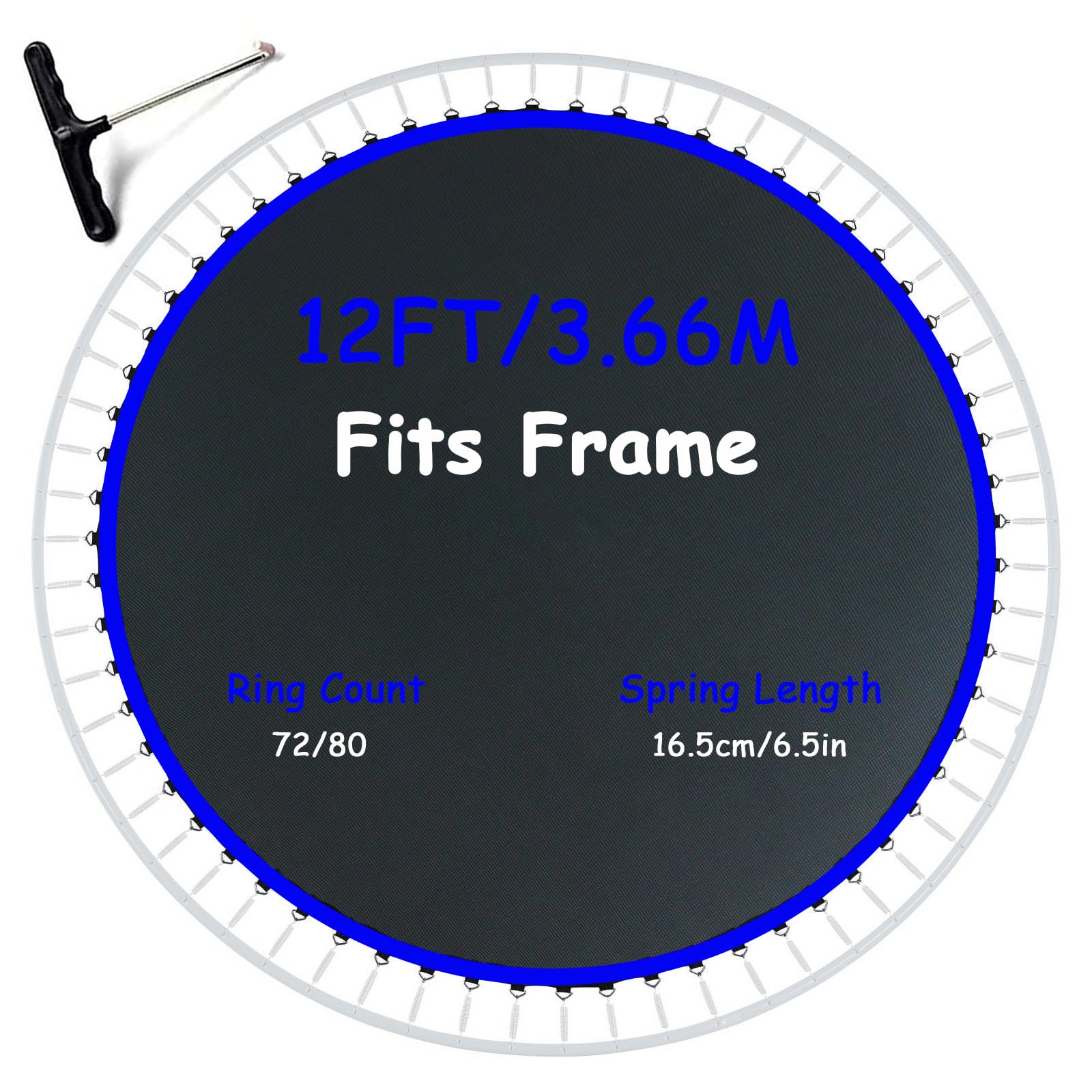 Trampoline Replacement Mat Fits 12 ft Frame with 72/80 V-Rings - Heavy-Duty Trampolines Round Jump Mat, Fits 6.5" Springs, with Spring Hook, Spring and Frame not Included,Blue,72 Rings