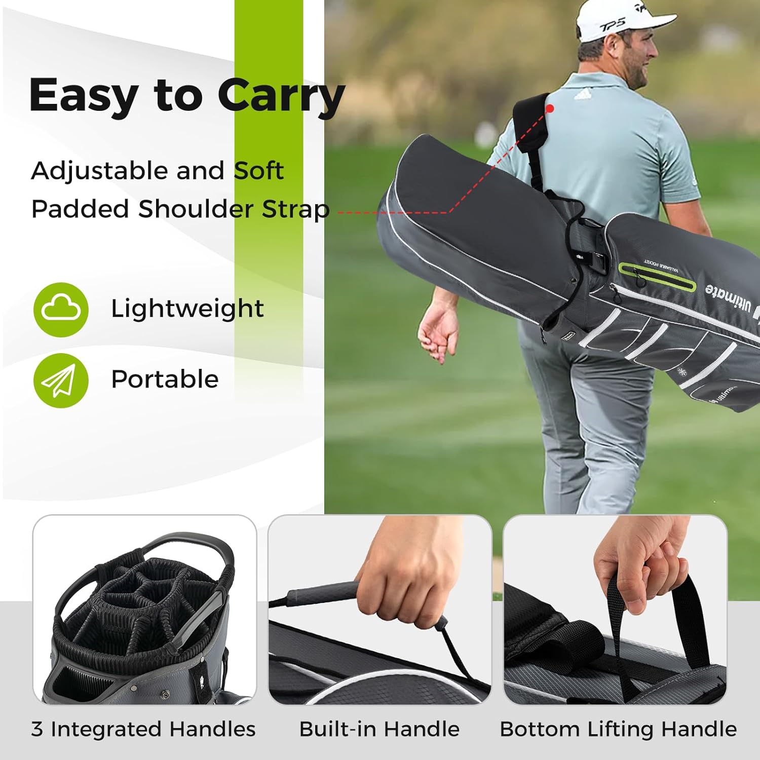 KOTEK Golf Cart Bag, 15 Way Organizer Divider Top with Putter Well, Cart Golf Bag with 7 Pockets, Cooler Bag, Rain Hood, Handles & Adjustable Dual Shoulder Strap, Golf Club Bag for Men & Women