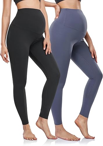 HOFISH Leggings de maternidad para mujer, sobre el vientre, no se transparentan, pantalones de yoga suaves, leggings de entrenamiento activo