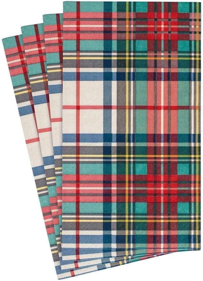 Caspari Dress Stewart Tartan Paper Guest Towel Napkins - Four Packs of 15