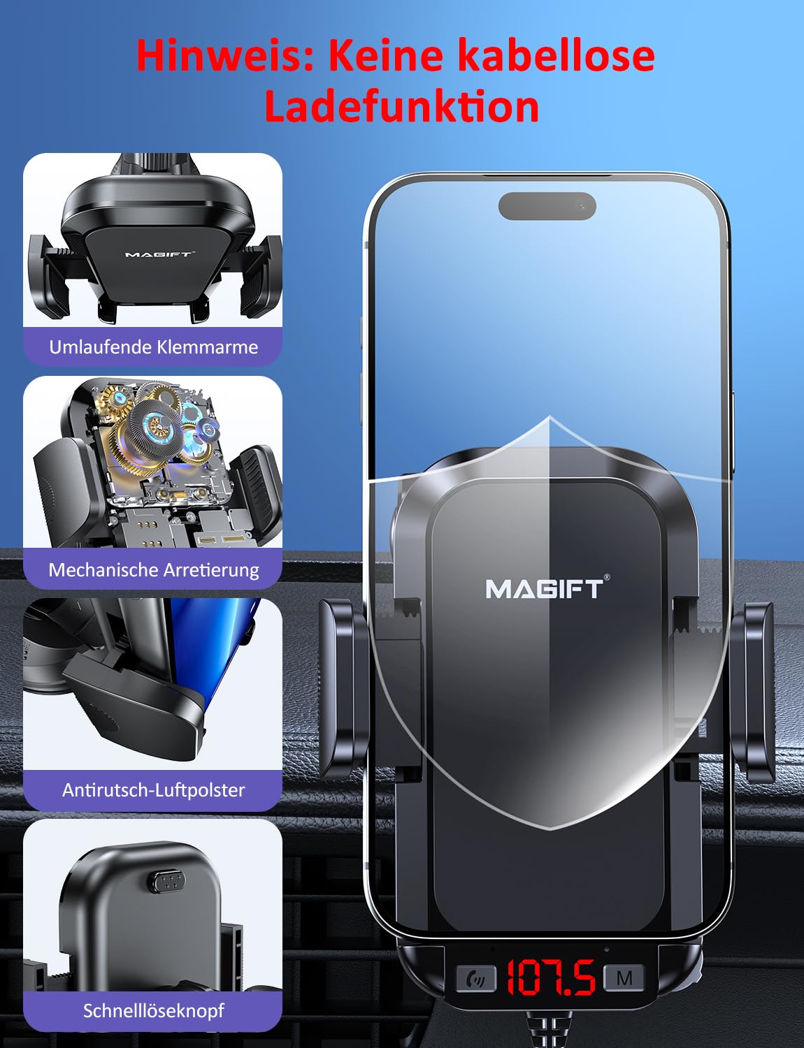 FM Transmitter Auto Bluetooth 5.4, 36W PD-Schnellladen & Handyhalterung | Bluetooth Adapter Auto Zigarettenanzünder, Starkes Mikrofon, HiFi-Bass-Sound, Freisprechanlage, Unterstützt Aux/TF Karte