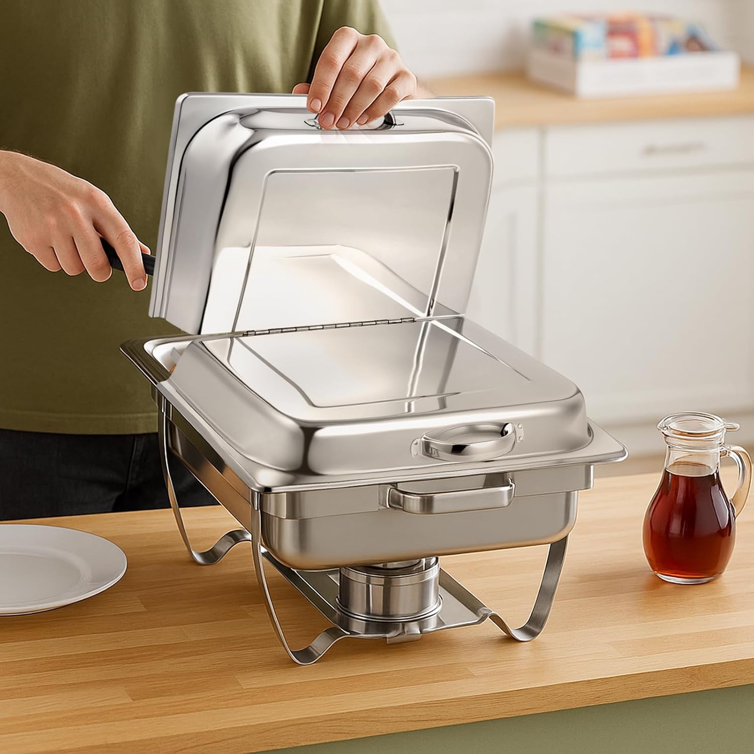 Blulu 4 Pack Hinged Dome Cover with Handle, 21. 65 x 13 x 2. 56 Inch, Steam Table Pan Hotel Pan Cover Stainless Steel Hinged Dome