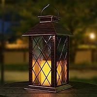 AFINETH Outdoor Solar Hanging Lantern - Waterproof 13" Bronze LED Flickering Flameless Candle for Porch, Patio, Garden, Pathway Decor